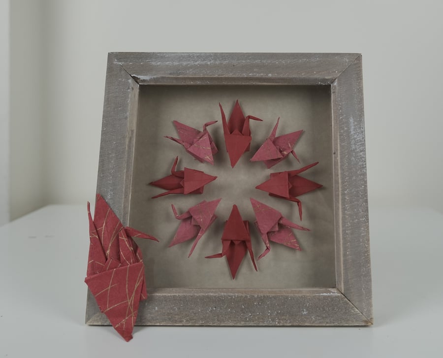 Origami Red Crane Frame Decoration 