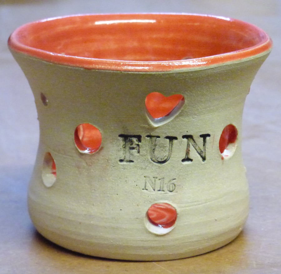 Tea light Holder "Fun" red Ceramic. Folksy