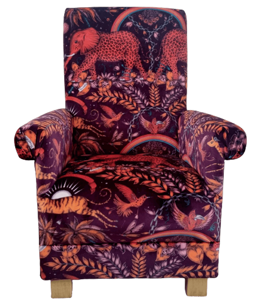 Emma J Shipley Zambezi Chair Adult Armchair Red Velvet Animals Nursery Elephants