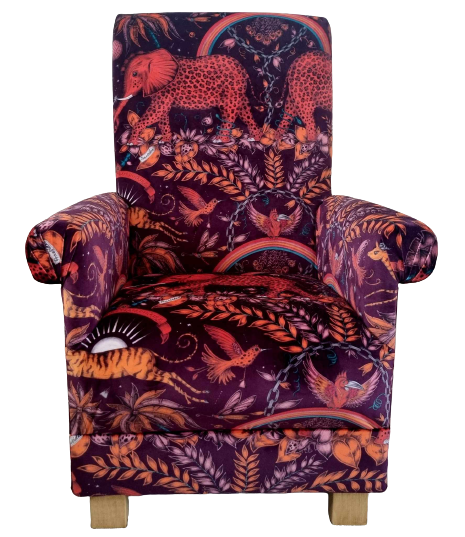 Emma J Shipley Zambezi Chair Adult Armchair Red Velvet Animals Nursery Elephants