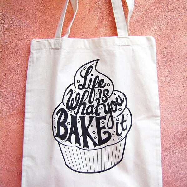 Screen Printed Cupcake Typography Tote Bag Seconds Sunday