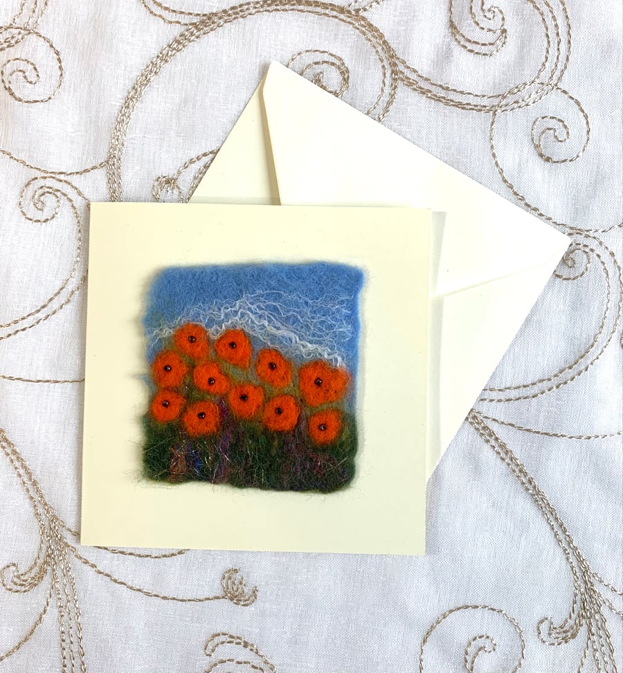 Handmade Felt Blank Card Orange Marigolds