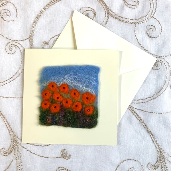 Handmade Felt Blank Card Orange Marigolds