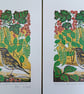 'Sharing our redcurrants with the Song Thrush' - linoprint - Image 5