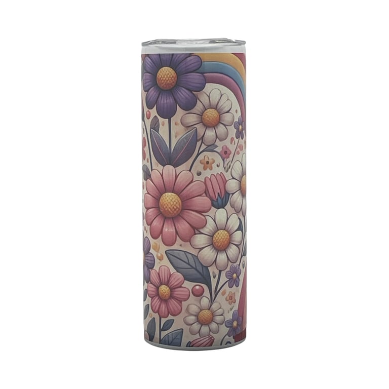 Retro Rainbow & Daisy Floral Sparkle Tumbler