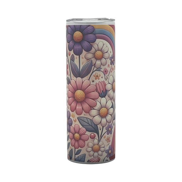 Retro Rainbow & Daisy Floral Sparkle Tumbler