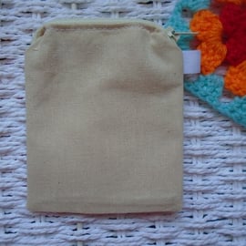 Cotton Non Bleached Coin Purse or Card Holder 