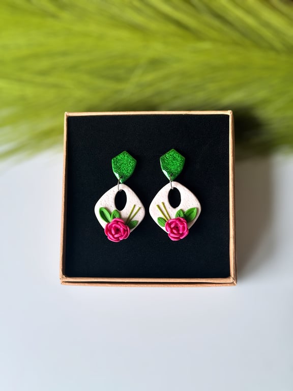 Floral Flower Polymer Clay Earrings 