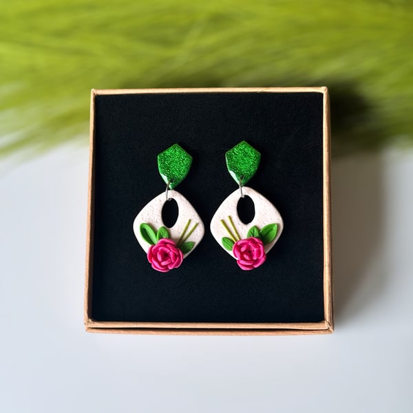 Floral Flower Polymer Clay Earrings 