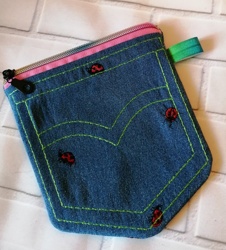 LADYBUG DENIM MAKE UP BAG