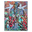 Original art quilt - textile art - Swifts - wildflowers - wall hanging- upcycled