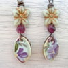 Daisy Earrings, Ceramic Earrings, Floral Earrings, Mint and Lilac Earrings.