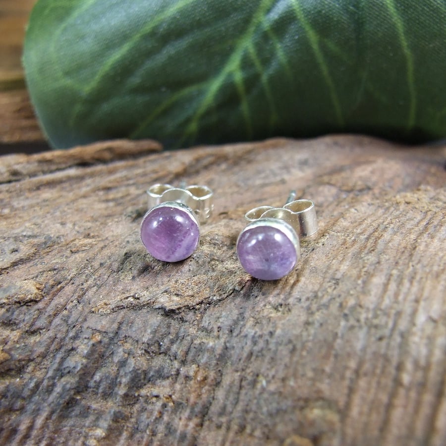 Stud Earrings, Fluorite and Sterling Silver 5mm Studs