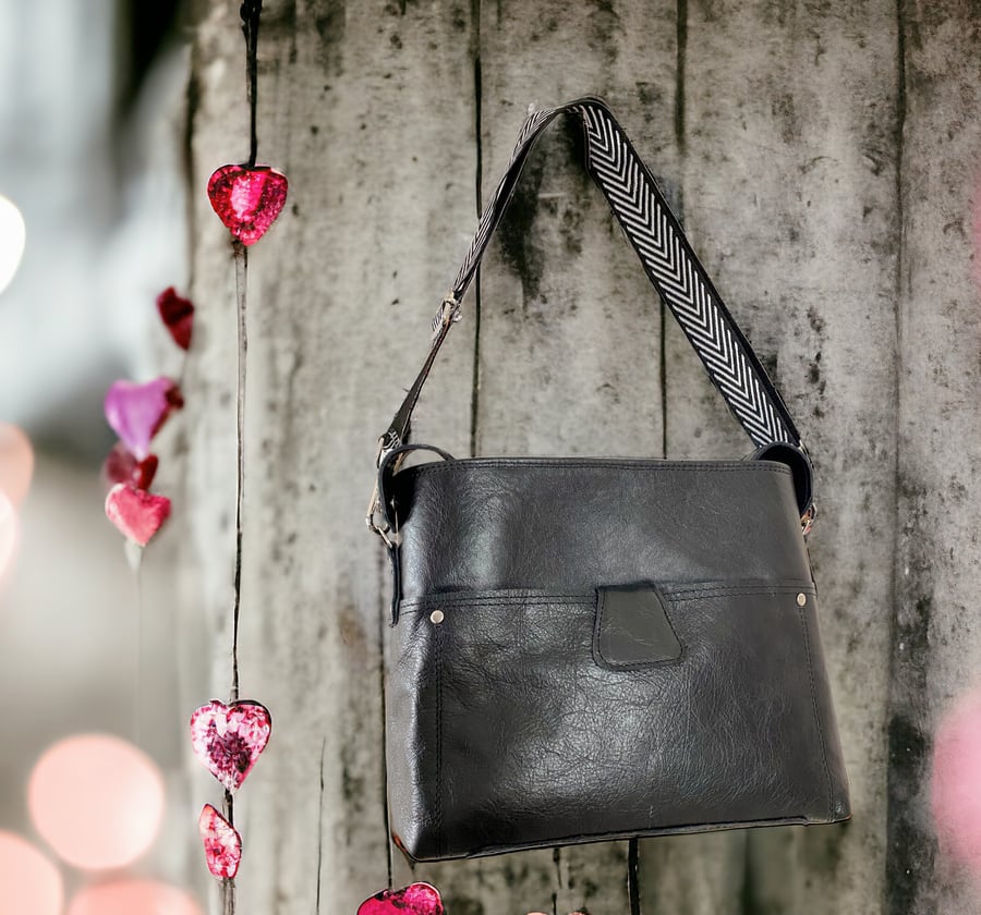 Black Leather Crossbody Bag - Luxury Valentines Gift