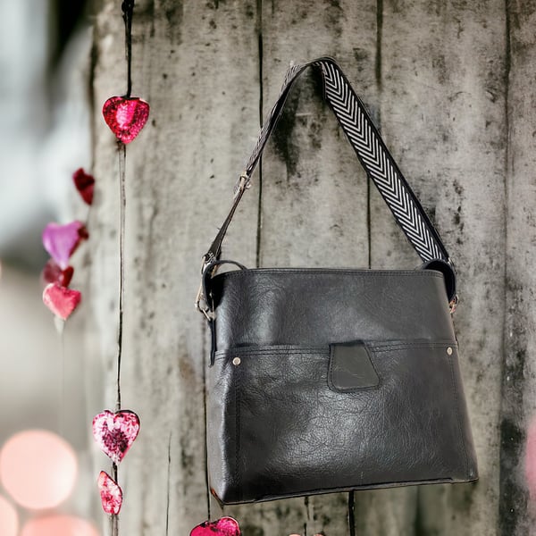 Black Leather Crossbody Bag - Luxury Valentines Gift
