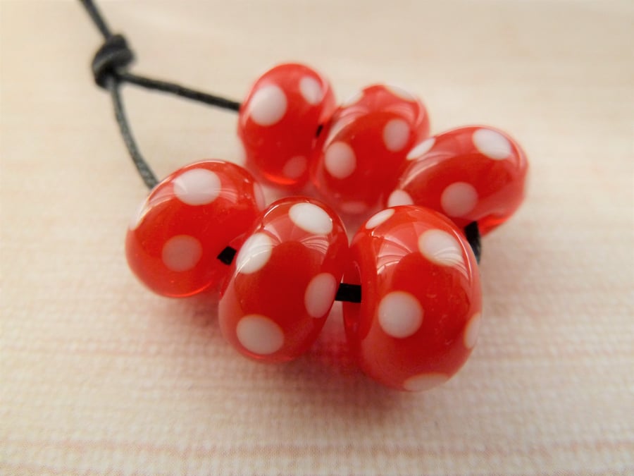 red and white spotty lampwork glass beads