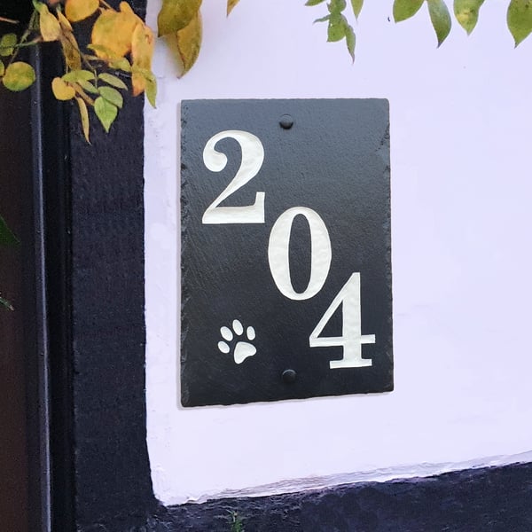 Natural Slate Hand Carved Sign, Pet Paw House Sign, Pet Owners House Sign, Large