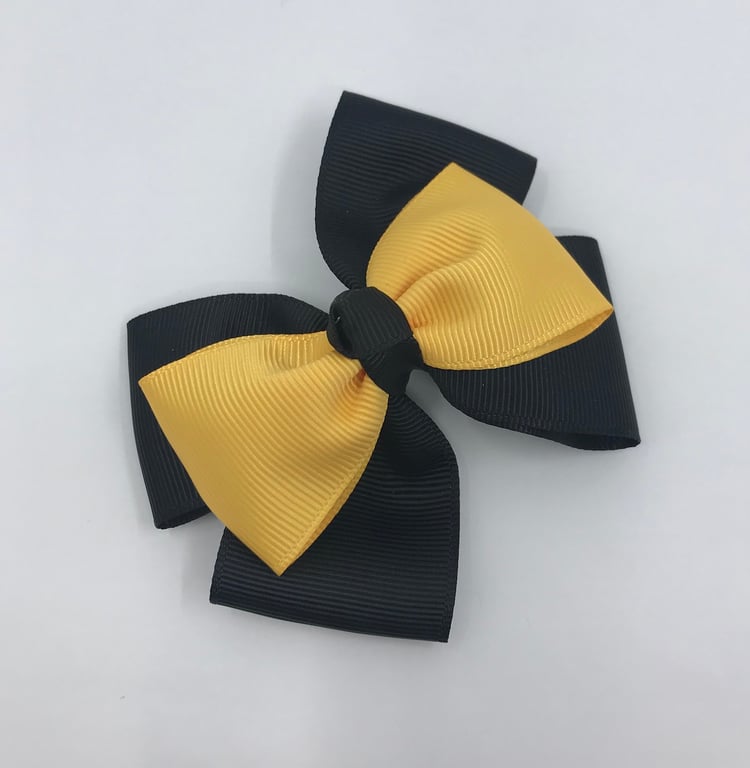 Black and Yellow Gold Top Knot Bow on Clip