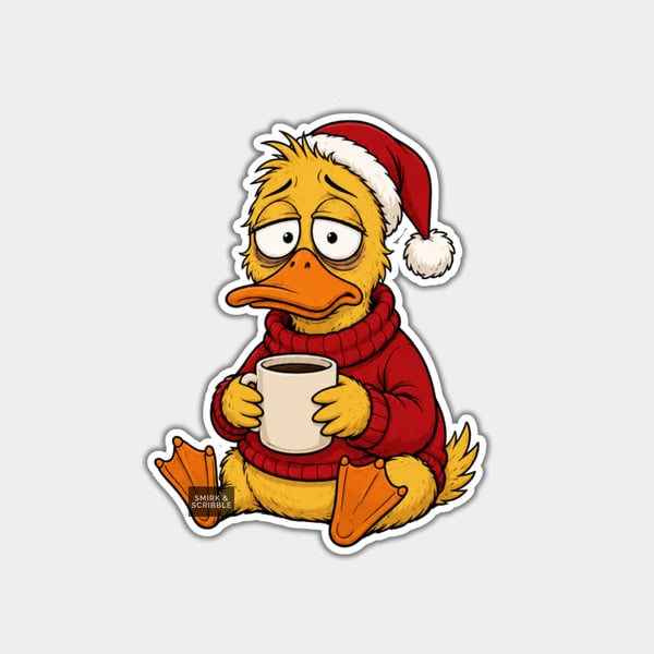 Unique Funny Christmas Sticker Xmas Decal - Sad Duck In Santa Hat