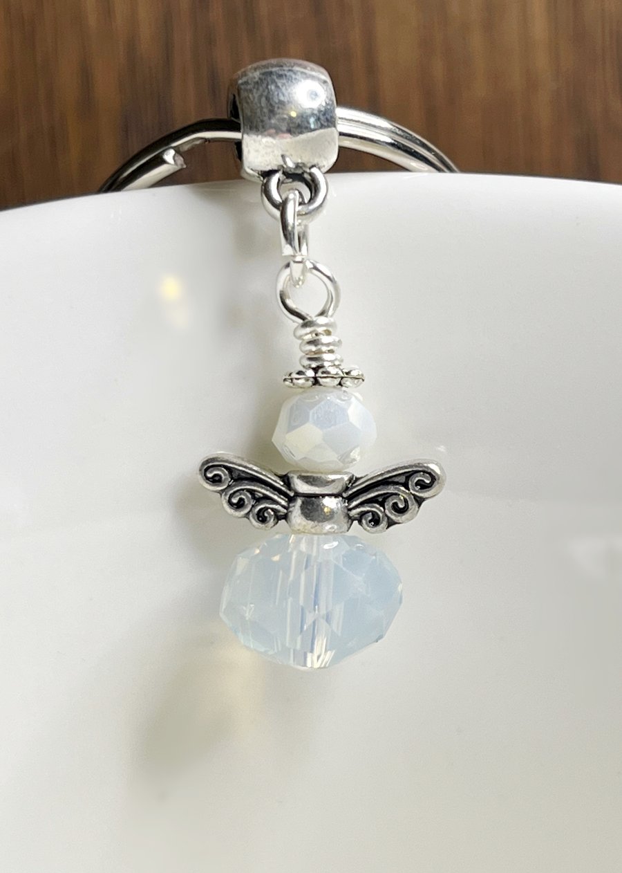 Little opal white crystal Guardian Angel keyring