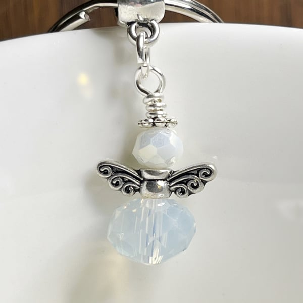 Little opal white crystal Guardian Angel keyring