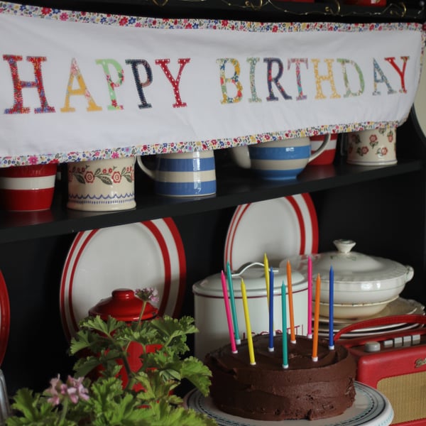 Floral 'Brights' Happy Birthday fabric banner