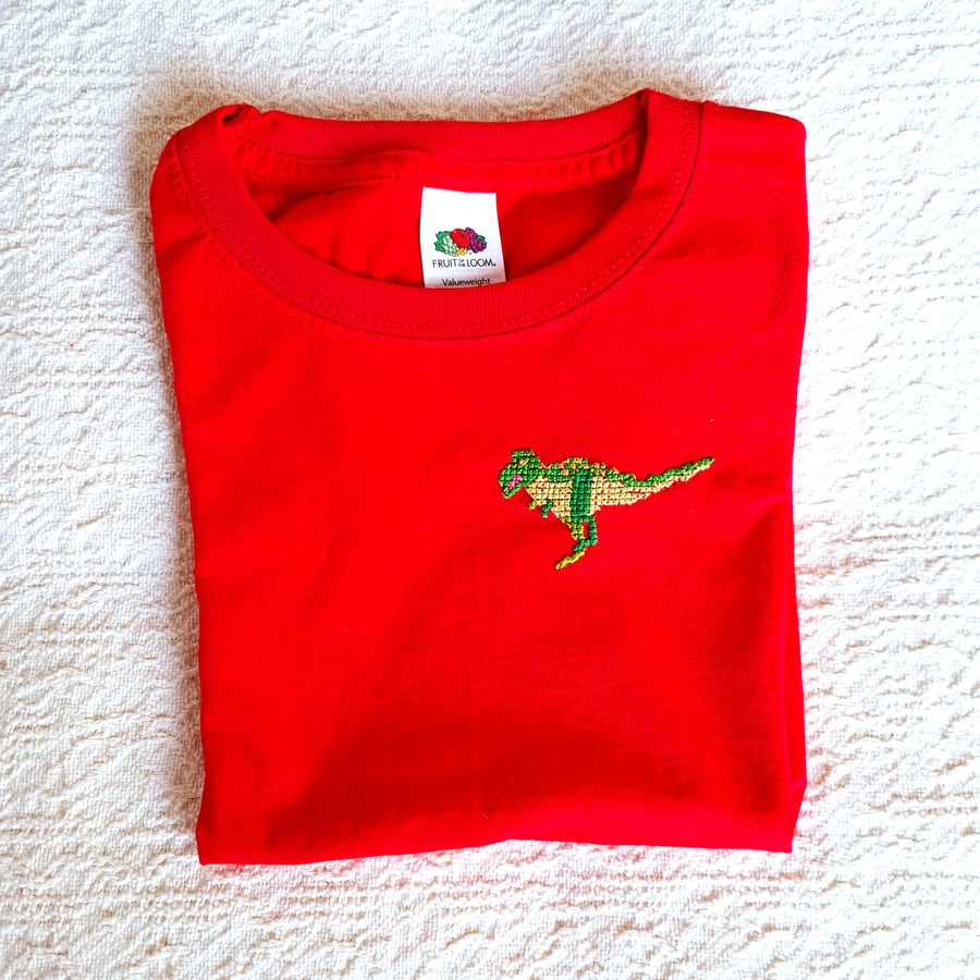Dinosaur T-shirt, age 2-3 years, hand embroidered