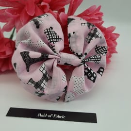 Hair bobble, hair band bow in pink scottie dog fabric. 3 for 2 offer.   