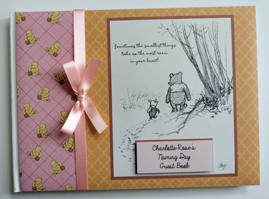 Classic Winnie the Pooh girl baby shower guest book, baby shower gift