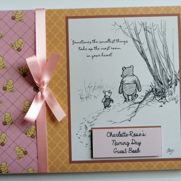 Classic Winnie the Pooh girl baby shower guest book, baby shower gift