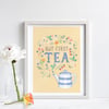 'But First, Tea' - Yellow - Illustration Print A4 Unframed 