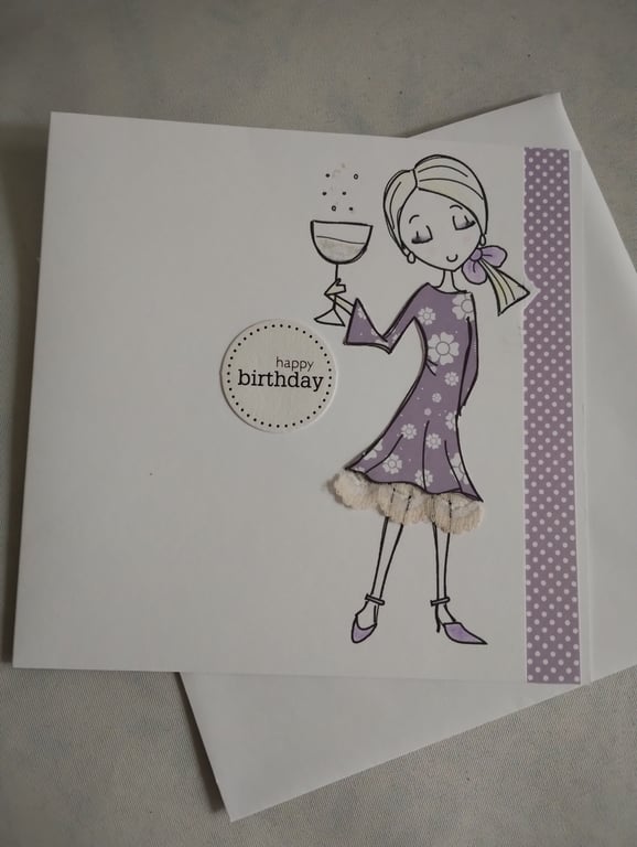 Handmade Happy Birthday Card - Lovely Lilac and Lace 
