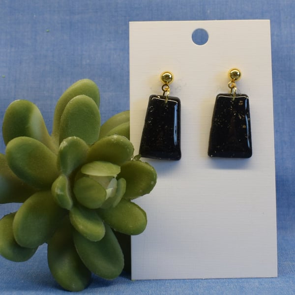 Black Speckled Trapeze Earrings
