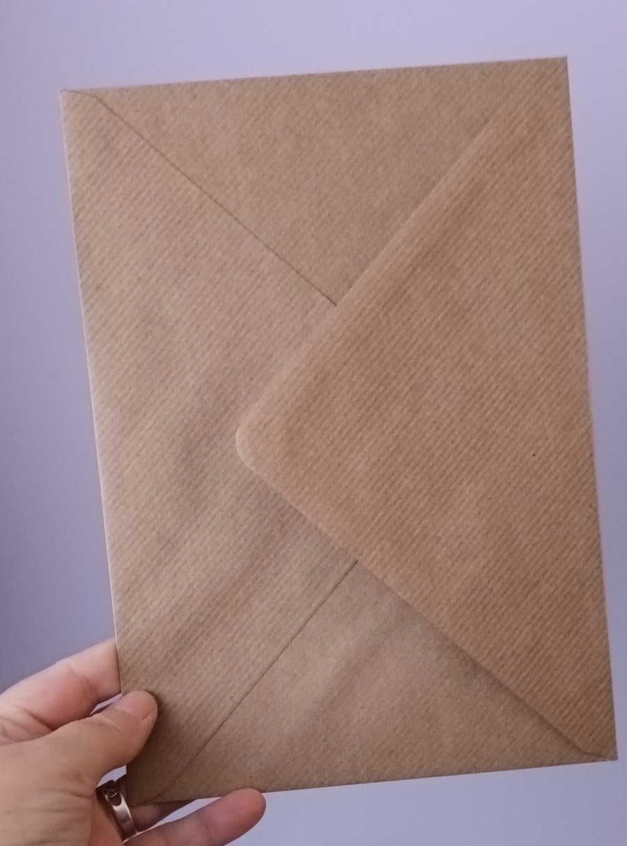 C5 A5 Kraft Brown Ribbed Envelopes For Cardmaking Diamond Flap 120gsm Pack Of 6