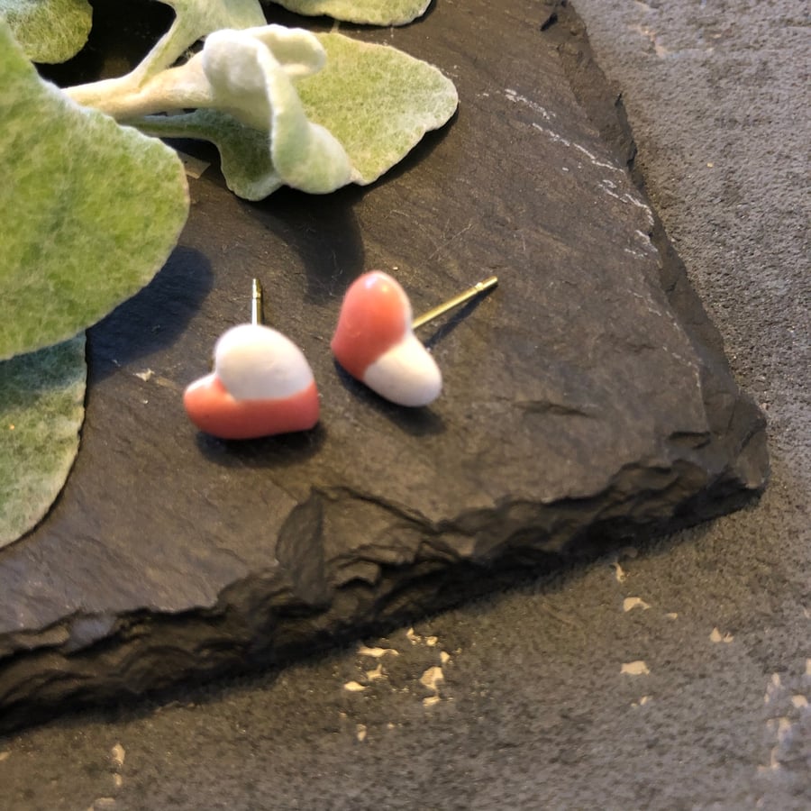 Ceramic heart earrings - pink