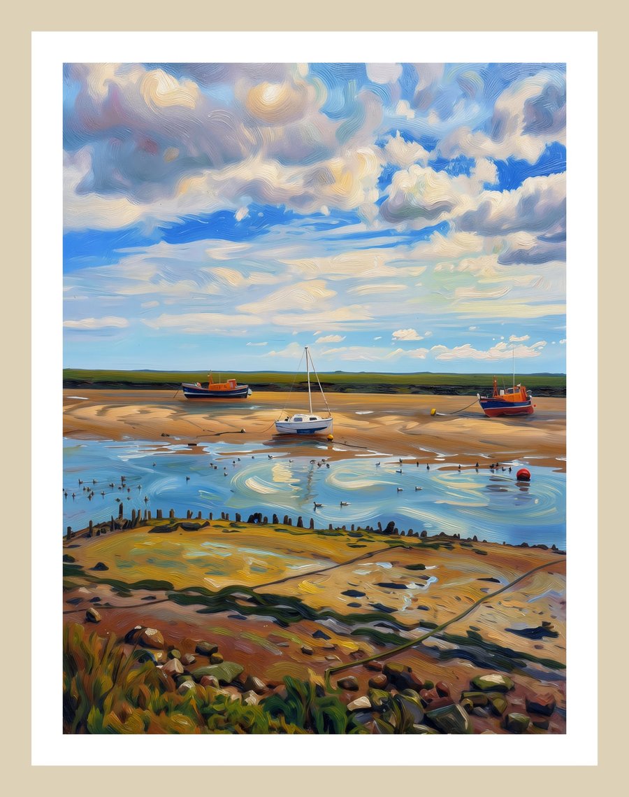 Wells-Next-The Sea Art Greeting Card A5 Size Old Life Boats 