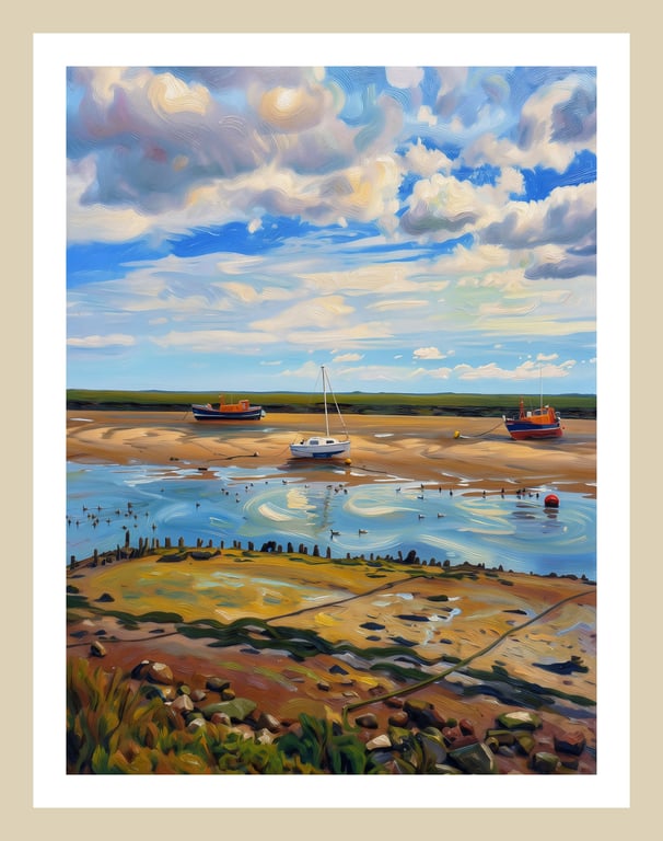 Wells-Next-The Sea Art Greeting Card A5 Size Old Life Boats 