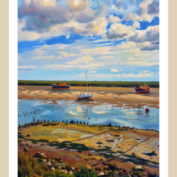 Wells-Next-The Sea Art Greeting Card A5 Size Old Life Boats 