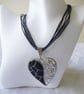 Black Ribbon & Cord Adjustable Necklace with Enamel & Rhinestone Heart