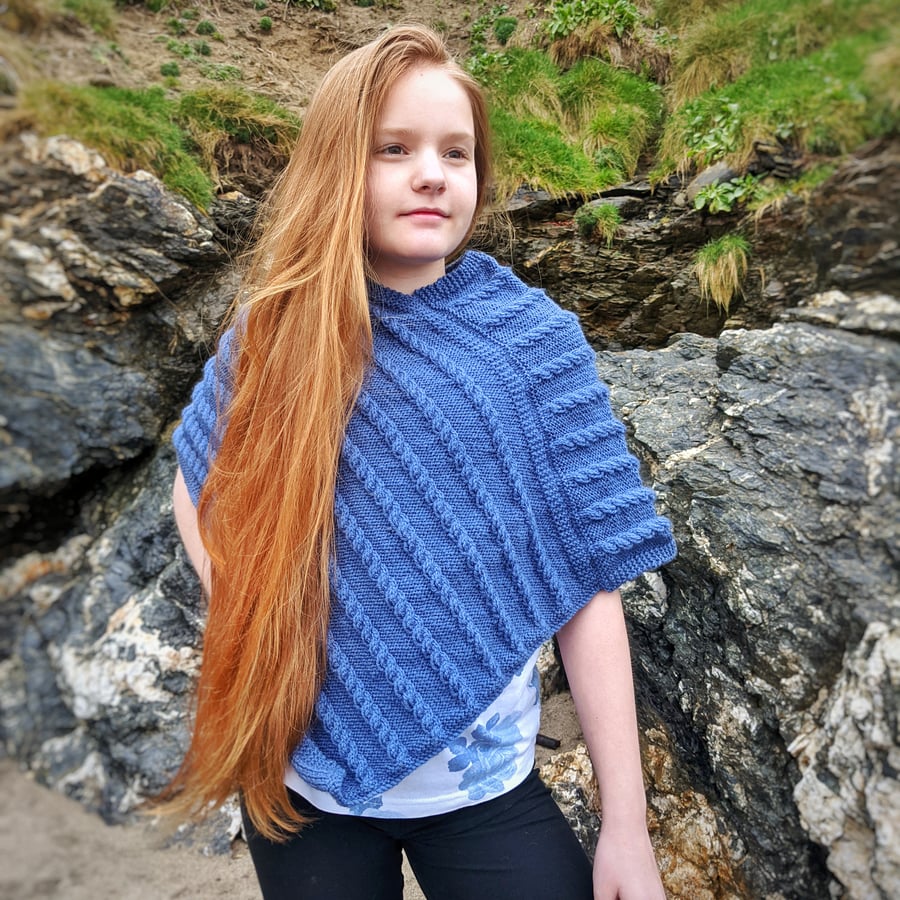 Children's Cable Knit Poncho, Hat and Wrist Warmer Set