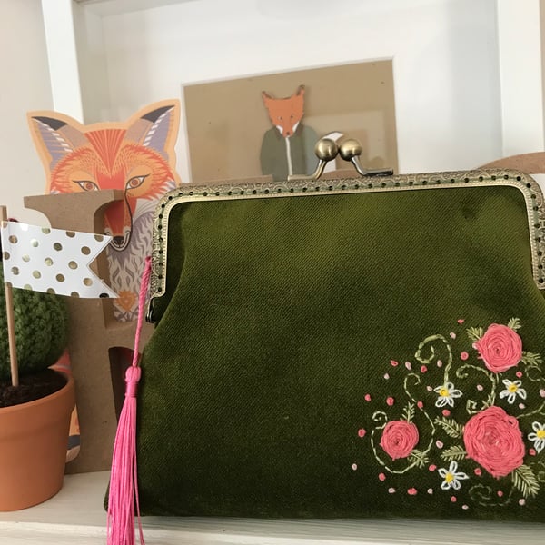 Green Velvet Clutch purse