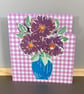 Greetings Card - Vase of Purple Flowers on Lilac Gingham