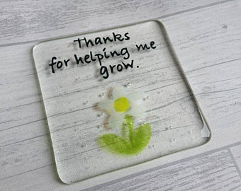 Teachers Coaster, Fused Glass Coaster, growing flower, teachers gift