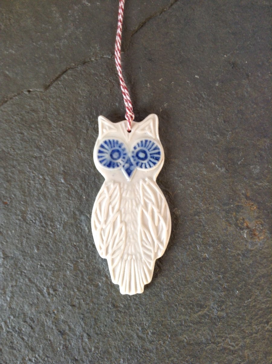 Scandi Porcelain white hygge Owl Christmas decoration The Porcelain Menagerie