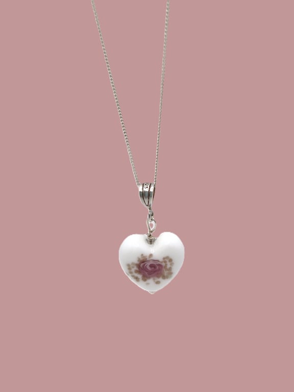 Murano glass hand painted heart pendant necklace