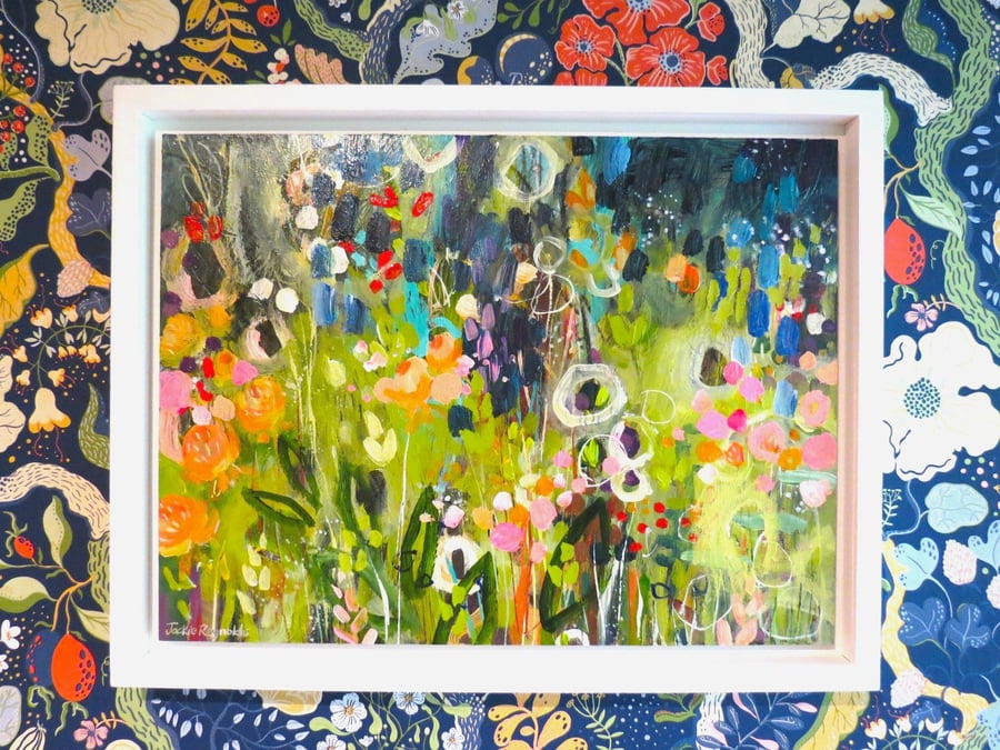 'Evening Stroll' Devon Hedgerow - Original Abstract Painting by Jackie Reynolds