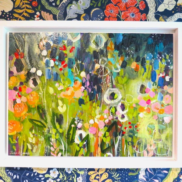 'Evening Stroll' Devon Hedgerow - Original Abstract Painting by Jackie Reynolds