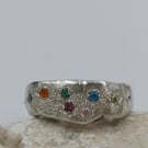 Chunky Multicolour Gem Signet Ring - SIze N