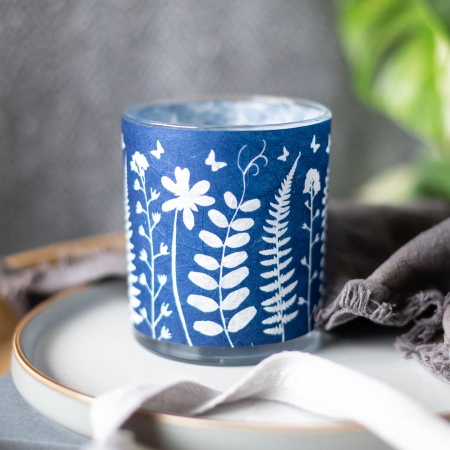 Spring Hedgerow Blue Cyanotype tea light holder, Father’s Day gift