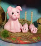 Tiny Pig 'Prudie' with two tiniest fingertip piglets on fenced tableau OOAK - Image 3